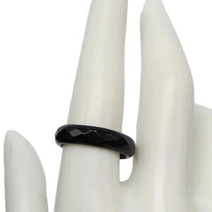 Faceted Black Agate Gemstone Band Ring Size 8.75 Vintage